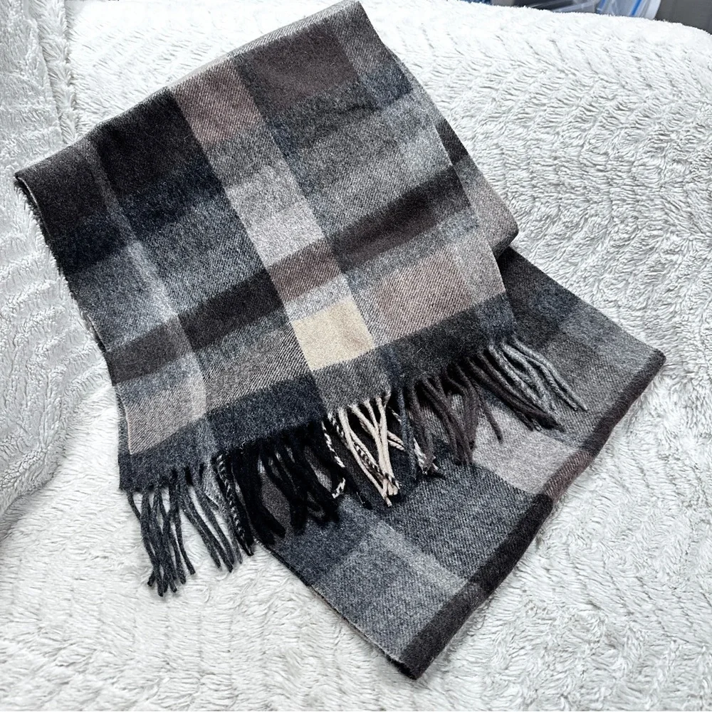 Super Soft Gray, Brown, & Tan Plaid Fringe Winter Scarf Unisex